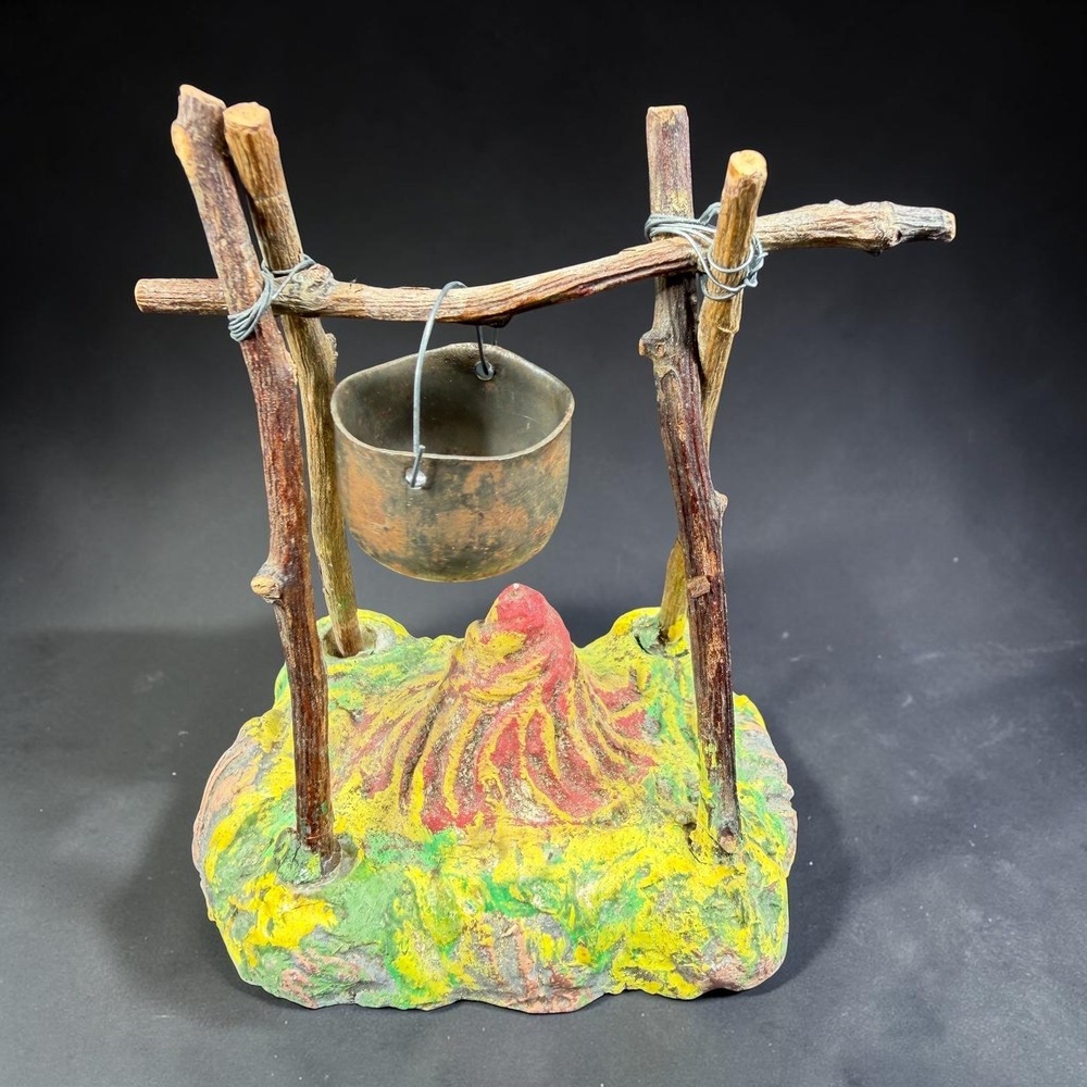 Germany US Zone Miniature Campfire Cauldron Pot Christmas Diorama Putz Fire VTG - Picture 1 of 9